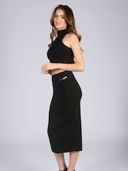 Pineapple Black Midi High Waist Womens Jersey Skirt - Image 4 of 5