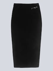 Pineapple Black Midi High Waist Womens Jersey Skirt - Image 5 of 5
