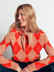 Boden Red/Brown Argyle Ariadne Jumper with Wool - Image 2 of 7