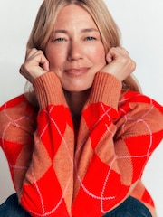 Boden Red/Brown Argyle Ariadne Jumper with Wool - Image 3 of 7