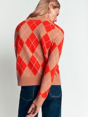 Boden Red/Brown Argyle Ariadne Jumper with Wool - Image 4 of 7