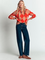 Boden Red/Brown Argyle Ariadne Jumper with Wool - Image 5 of 7