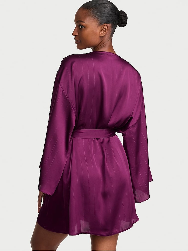 Victoria's Secret Rhubarb Purple Shimmery Satin Short Robe - Image 2 of 2 Victoria's Secret Rhubarb Purple Shimmery Satin Short Robe - Image 2 of 2