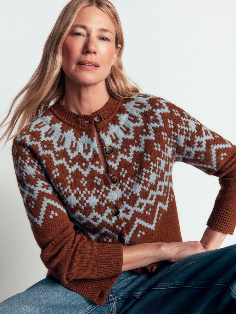 Boden Brown Mae Fairisle Cardigan - Image 1 of 7 Boden Brown Mae Fairisle Cardigan - Image 1 of 7
