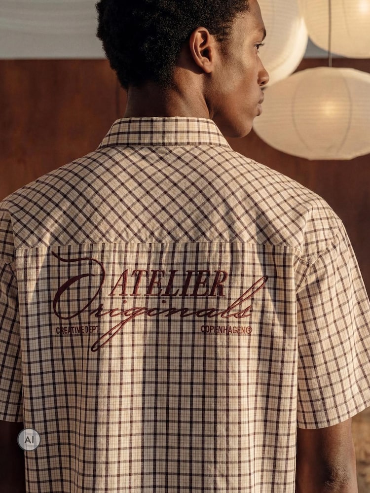 JACK & JONES Natural Boxy Check Back Graphic Shirt - Image 1 of 9