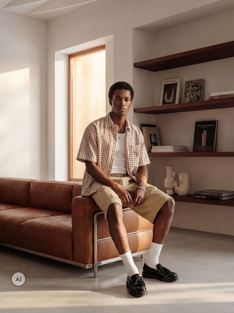 JACK & JONES Natural Boxy Check Back Graphic Shirt - Image 2 of 9