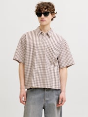 JACK & JONES Natural Boxy Check Back Graphic Shirt - Image 4 of 9