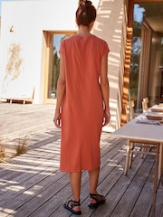 Coral Pink 100% Cotton Short Sleeve Tie Side Summer Dress - Image 4 of 7