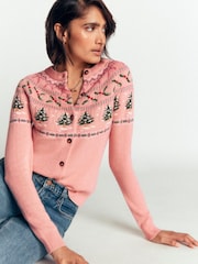Boden Pink Edie Fairisle Cardigan - Image 1 of 8