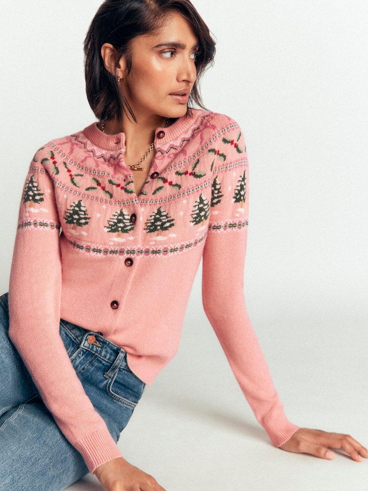Boden Pink Edie Fairisle Cardigan - Image 1 of 8 Boden Pink Edie Fairisle Cardigan - Image 1 of 8