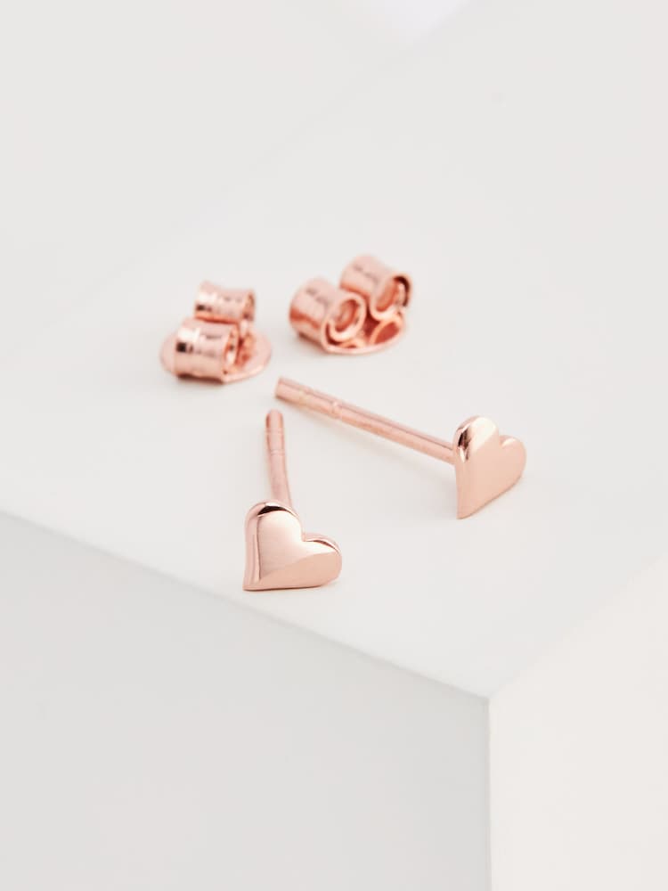 Rose Gold Plated Sterling Silver Heart Stud Earrings - Image 1 of 1