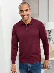 Cotton Traders Red Luxury Merino Long Sleeve Polo Shirt - Image 1 of 4