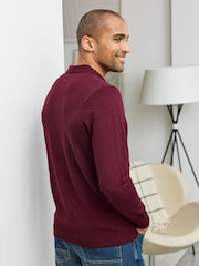Cotton Traders Red Luxury Merino Long Sleeve Polo Shirt - Image 2 of 4