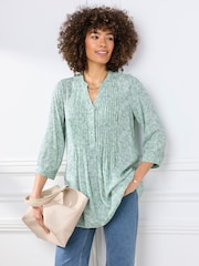 Cotton Traders Green Printed Crinkle Tunic - Image 1 of 4