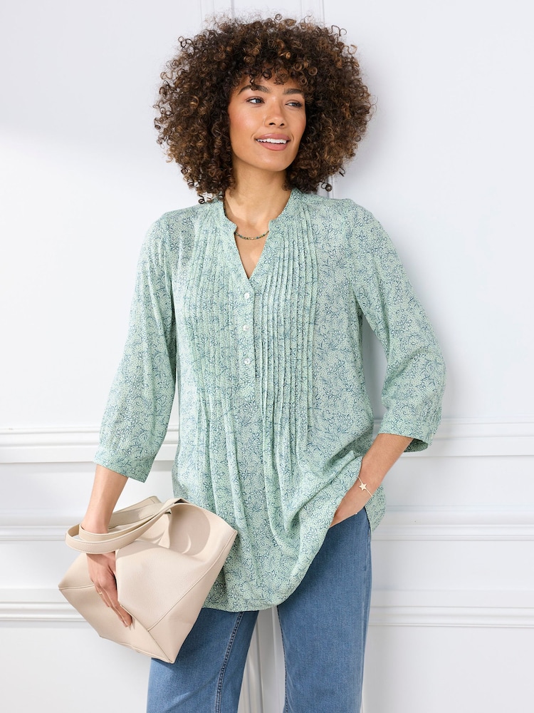 Cotton Traders Green Printed Crinkle Tunic - Image 1 of 4 Cotton Traders Green Printed Crinkle Tunic - Image 1 of 4