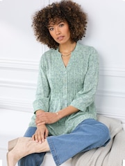 Cotton Traders Green Printed Crinkle Tunic - Image 4 of 4