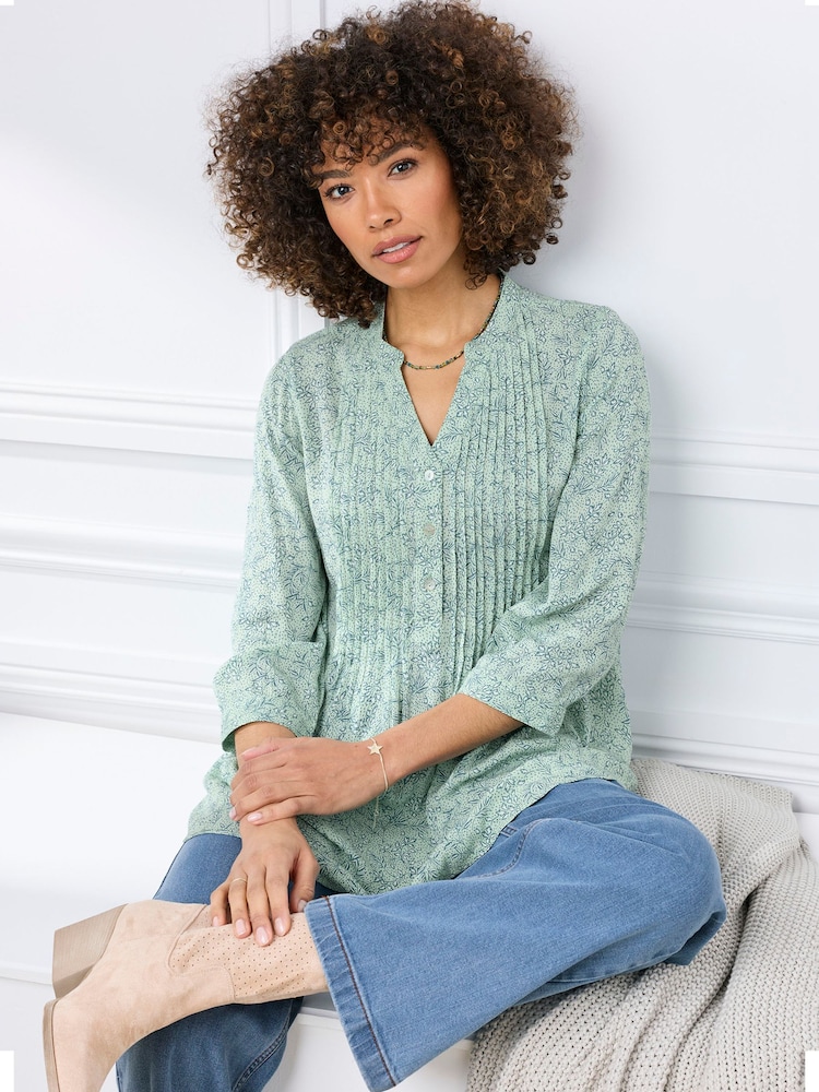 Cotton Traders Green Printed Crinkle Tunic - Image 4 of 4 Cotton Traders Green Printed Crinkle Tunic - Image 4 of 4