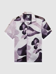 Reiss Grey Multi Howe Cuban Collar Button Through Shirt - Image 2 of 4