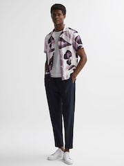Reiss Grey Multi Howe Cuban Collar Button Through Shirt - Image 3 of 4