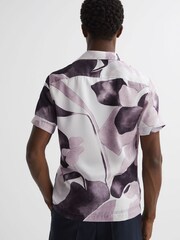 Reiss Grey Multi Howe Cuban Collar Button Through Shirt - Image 4 of 4