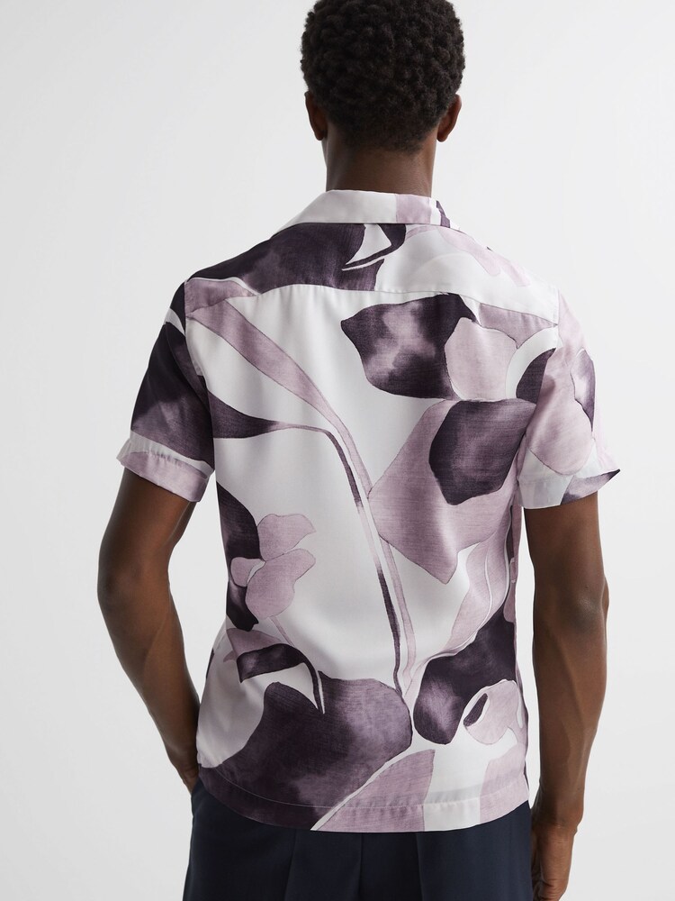 Reiss Grey Multi Howe Cuban Collar Button Through Shirt - Image 4 of 4