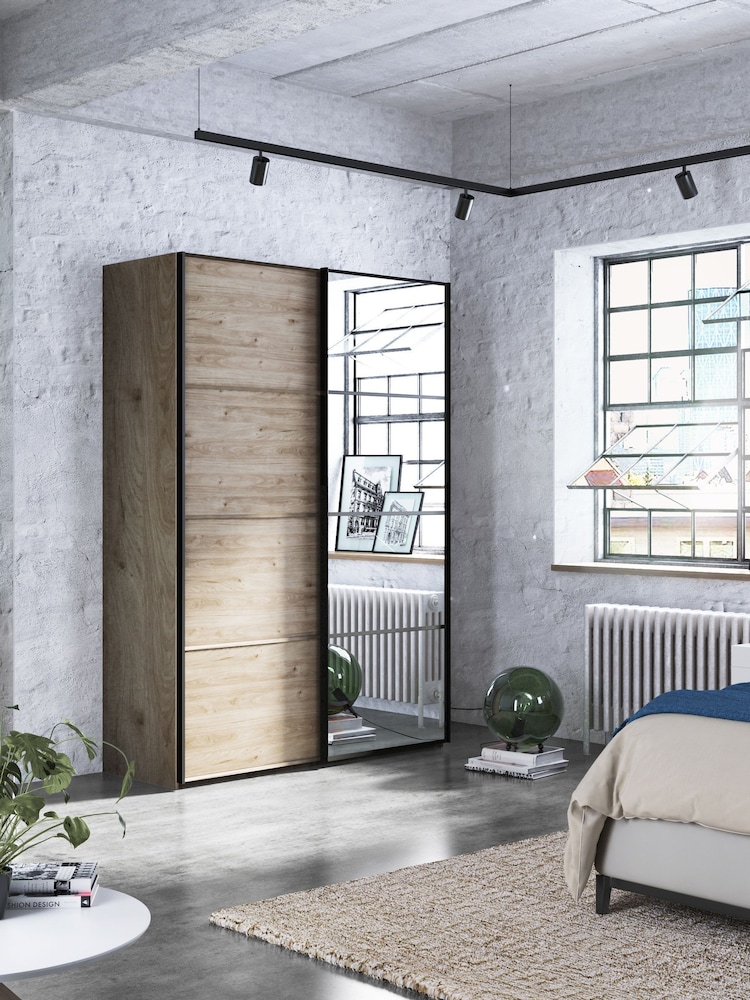 Wiemann Oak Jenson Wood and Mirror Sliding Semi Fitted 1.5m Sliding Wardrobe - Image 1 of 2