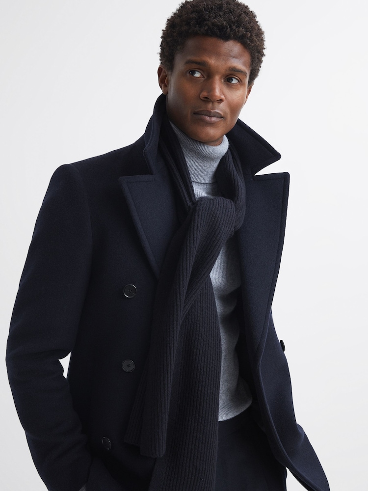 Reiss Navy Chesterfield Ribbed Merino Scarf - Image 2 of 5 Reiss Navy Chesterfield Ribbed Merino Scarf - Image 2 of 5