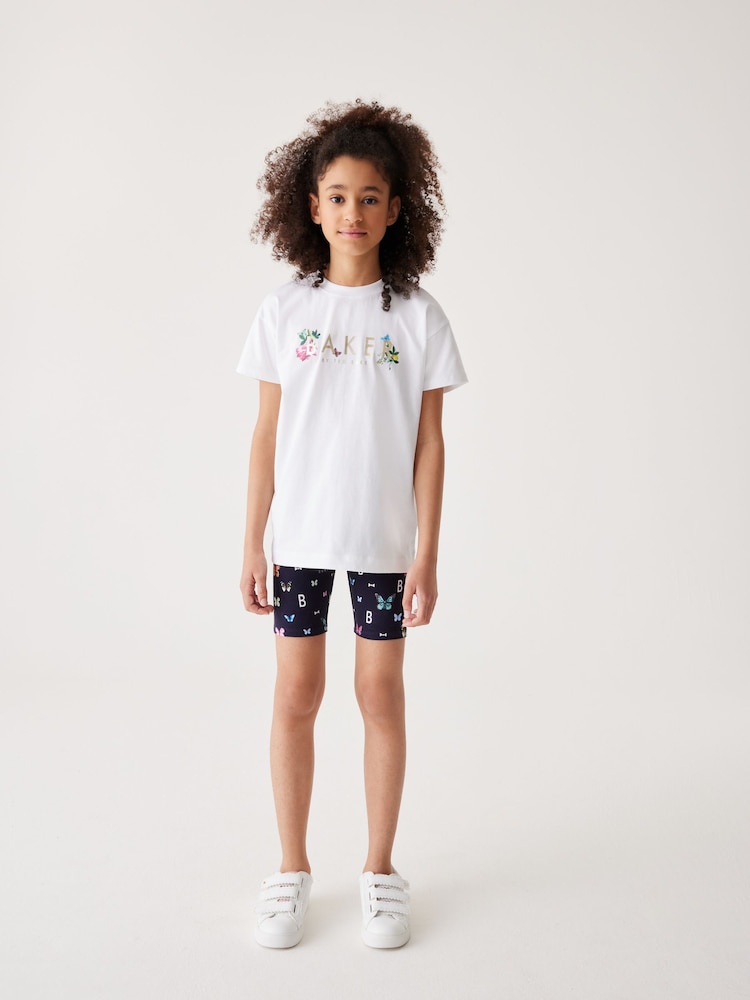 Baker by Ted Baker Navy Butterfly 100% Cotton T-Shirt And Cycling Shorts Set - Image 2 of 5