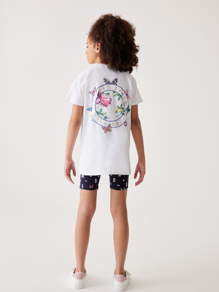 Baker by Ted Baker Navy Butterfly 100% Cotton T-Shirt And Cycling Shorts Set - Image 3 of 5