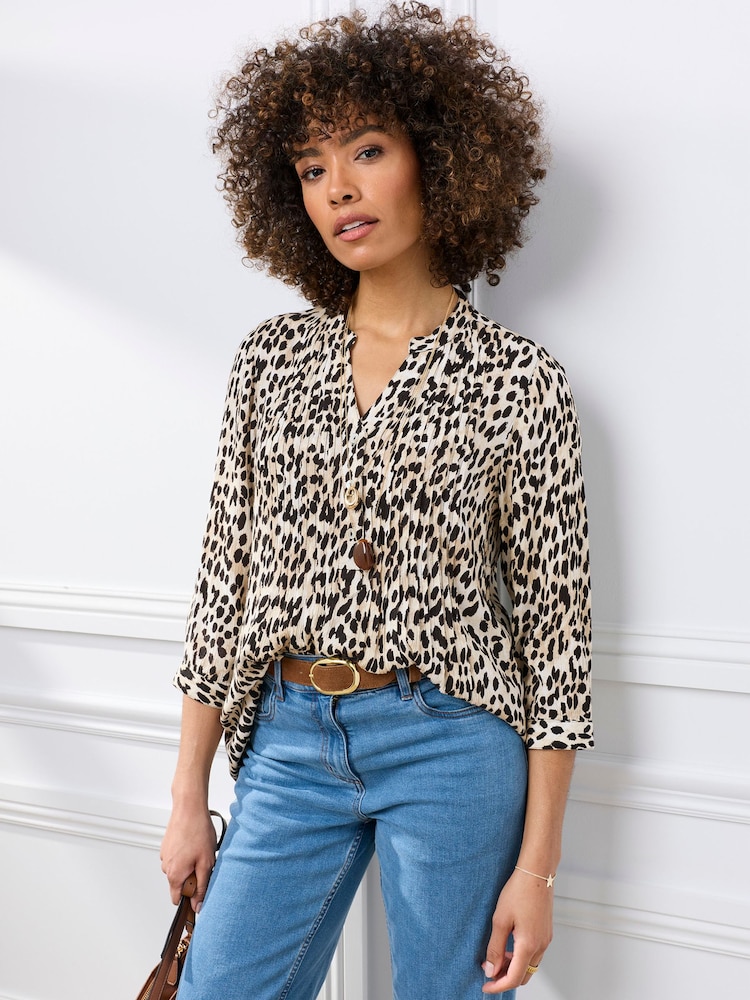 Cotton Traders Grey Printed Crinkle Tunic - Image 1 of 4 Cotton Traders Grey Printed Crinkle Tunic - Image 1 of 4