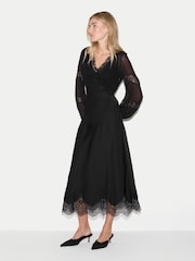Jigsaw Black Satin Bias Lace Trim Dress - Image 1 of 5