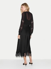 Jigsaw Black Satin Bias Lace Trim Dress - Image 2 of 5
