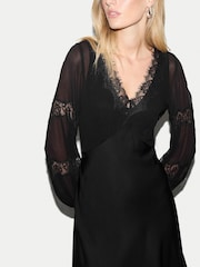 Jigsaw Black Satin Bias Lace Trim Dress - Image 3 of 5