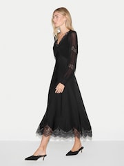 Jigsaw Black Satin Bias Lace Trim Dress - Image 4 of 5