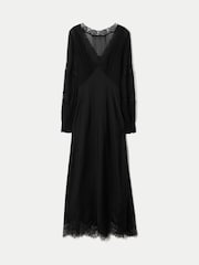 Jigsaw Black Satin Bias Lace Trim Dress - Image 5 of 5