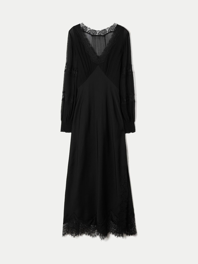 Jigsaw Black Satin Bias Lace Trim Dress - Image 5 of 5 Jigsaw Black Satin Bias Lace Trim Dress - Image 5 of 5