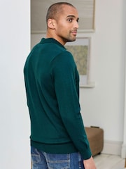 Cotton Traders Green Luxury Merino Long Sleeve Polo Shirt - Image 2 of 4