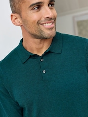 Cotton Traders Green Luxury Merino Long Sleeve Polo Shirt - Image 4 of 4