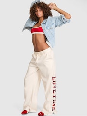 Victoria's Secret PINK Cosy White Tartan Wide Leg Fleece Joggers - Image 2 of 3