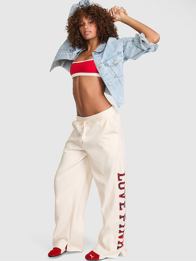 Victoria's Secret PINK Cosy White Tartan Wide Leg Fleece Joggers - Image 2 of 3 Victoria's Secret PINK Cosy White Tartan Wide Leg Fleece Joggers - Image 2 of 3