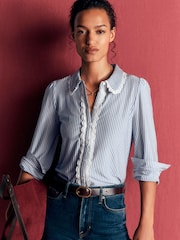 Boden Blue Lena Lace Frill Collar Blouse - Image 1 of 5