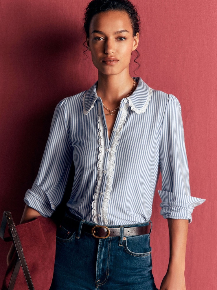 Boden Blue Lena Lace Frill Collar Blouse - Image 1 of 5 Boden Blue Lena Lace Frill Collar Blouse - Image 1 of 5