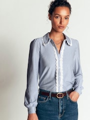 Boden Blue Lena Lace Frill Collar Blouse - Image 4 of 5
