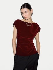 红色 - Jigsaw Velvet Ruched Top - 6的图像1｝