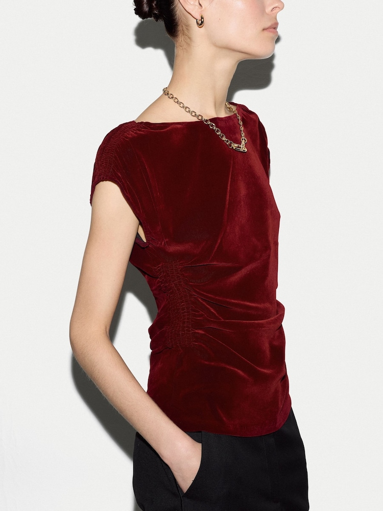 红色 - Jigsaw Velvet Ruched Top - 6的图像2｝