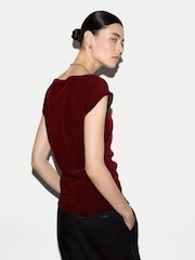 红色 - Jigsaw Velvet Ruched Top - 6的图像4｝