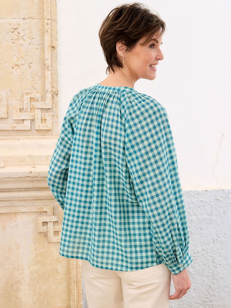 Cotton Traders Green Gingham Blouse - Image 2 of 4 Cotton Traders Green Gingham Blouse - Image 2 of 4