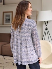 Cotton Traders Blue Floral Print Pleated Chiffon Blouse - Image 2 of 4