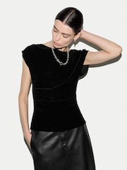 黑色 - Jigsaw Velvet Ruched Top - 7的图像1｝