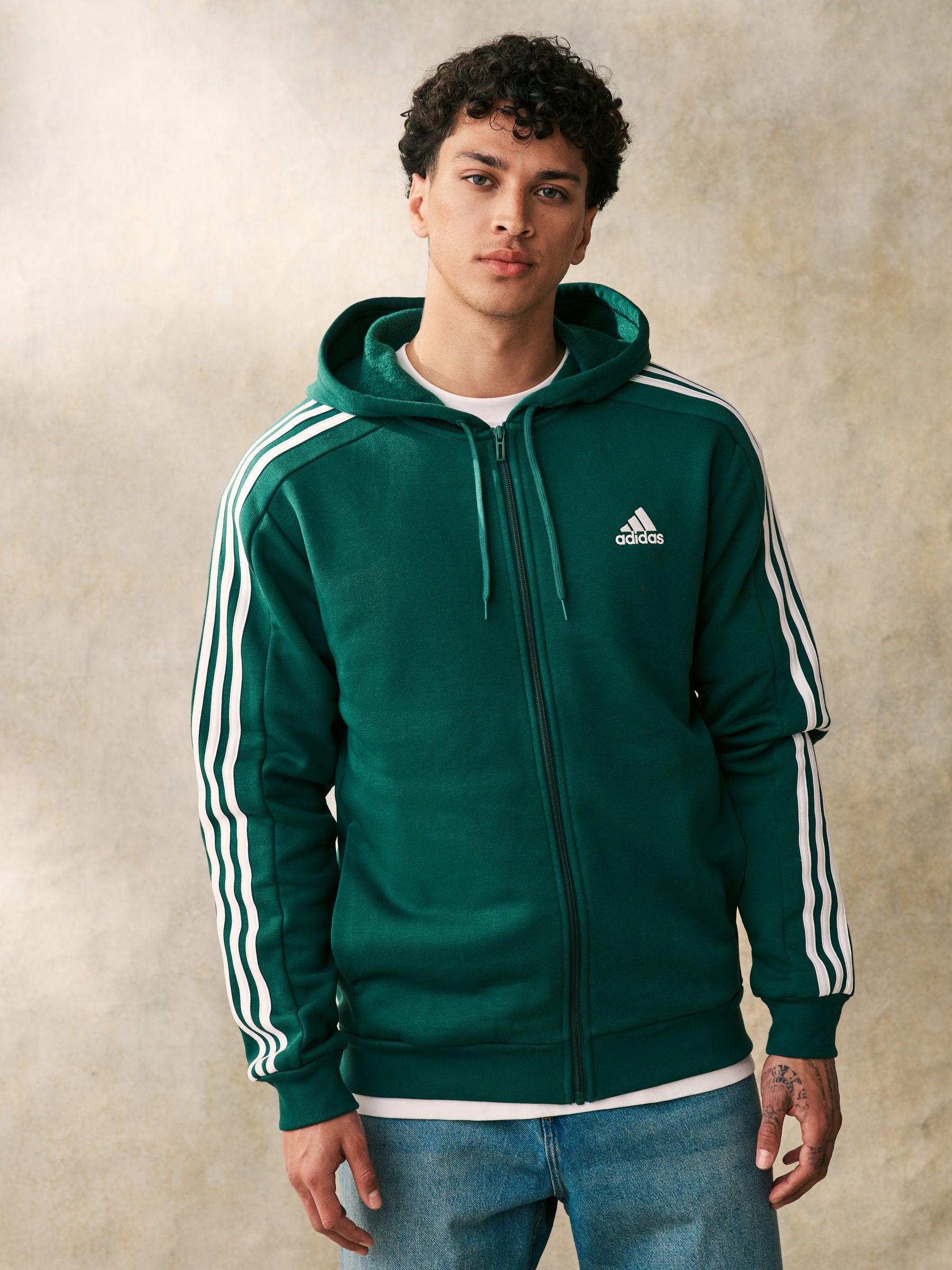 Buy adidas Green Essentials Fleece 3 Stripes Zip Up Hoodie from Next Luxembourg